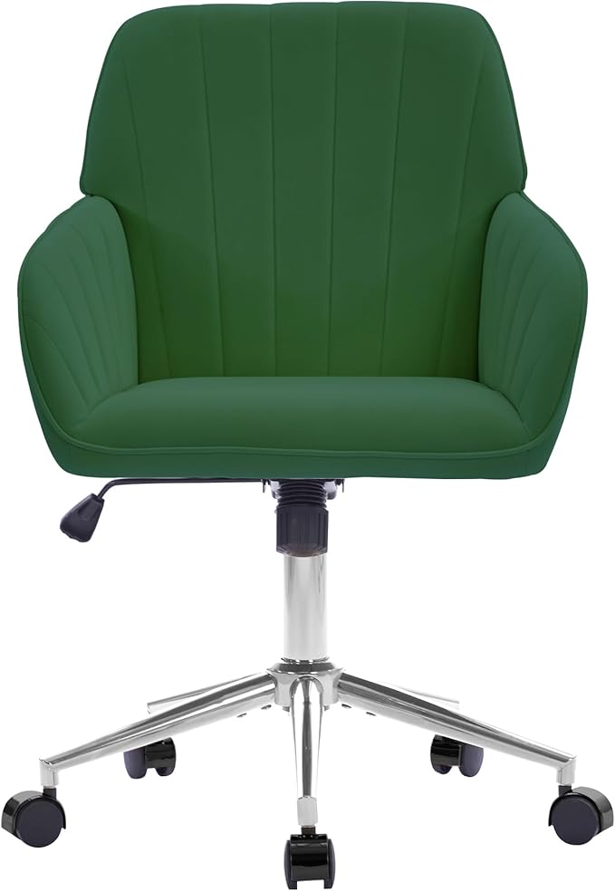 YITAI Velvet Office Desk Chair with Silver Foot Base, with Wheels,Modern Height Adjustable 360 Degree Swivel Upholstered Vanity Chairs with Arms for Living Room Bedroom,Green