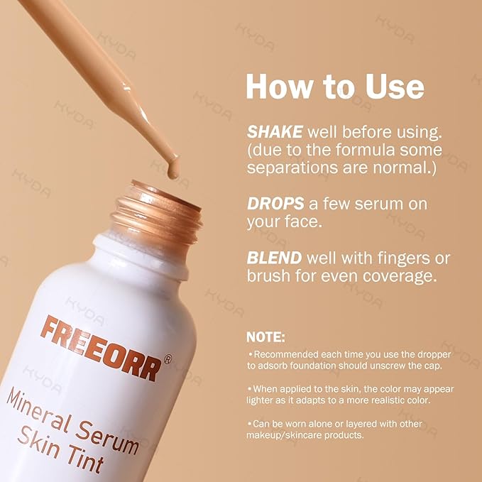KYDA Skin Tint with SPF 40, Tinted Mineral Sunscreen Serum with Zinc Oxide,Tinted SPF Serum Foundation,Long Lasting Buildable Coverage like Foundation-1 Fl Oz, Classic Ivory