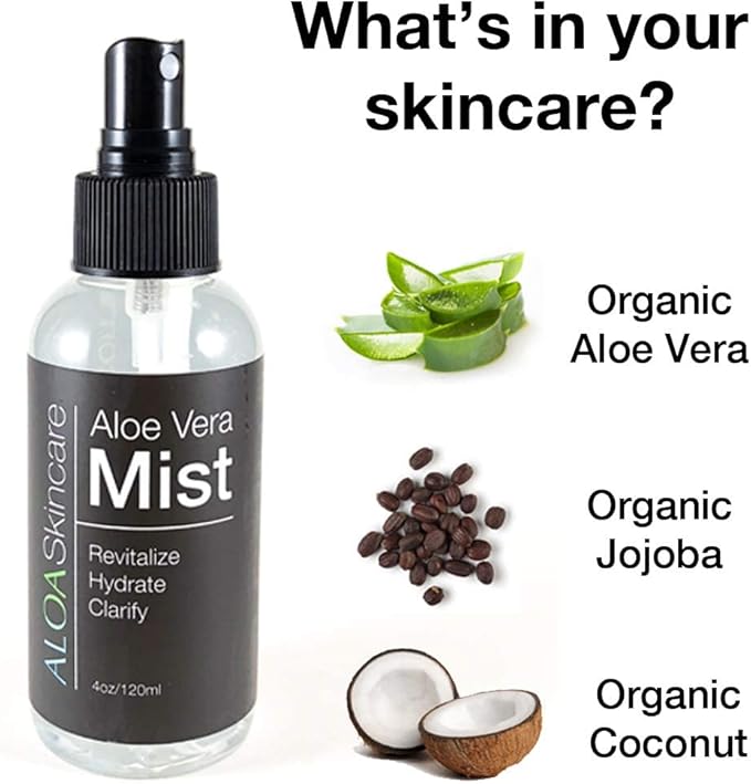 ALOA Skincare Aloe Mist, 4oz Face Mist Spray, Organic Formula for Clear Skin