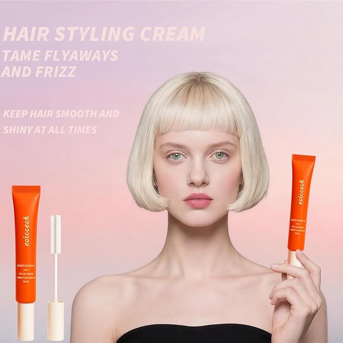 Flyaway Taming Wand & 3-in-1 Hair Cactus Fruit Styling Cream – Tame Flyaways, Smooth Frizz, Sleek Finish, Edge Styling, Lightweight, Travel Size Styling Stick, 0.6 oz, 2-Pack