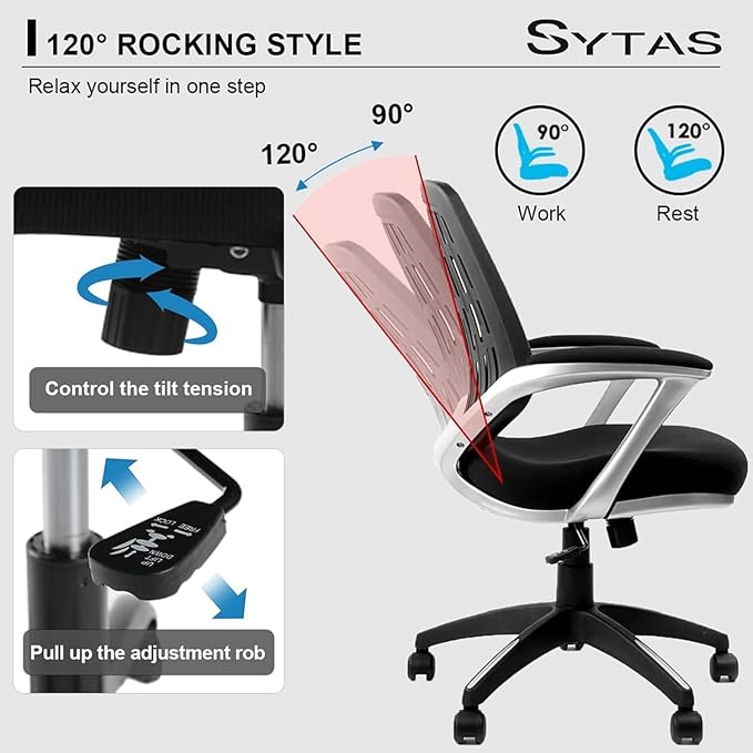 CLATINA Ergonomic Office Chair Set of 2, Mesh Mid Back Swivel Task Chair with Adjustable Height, Comfortable Thickened Seat Lumbar Support Home Computer Desk Chair for Home Working Gaming, Black