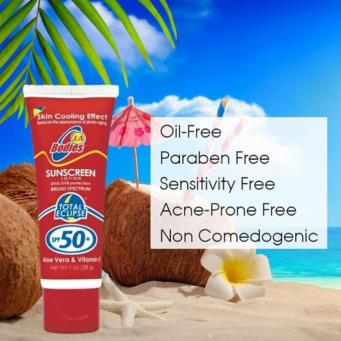 Sunscreen Pocket Travel Size SPF 50 | Moisturizing Face & Body Lotion w/Aloe Vera for Cooling Sensation | Works with Acne Prone Skin | UVA UVB Protection Sunblock | 1 oz | 12 Pack