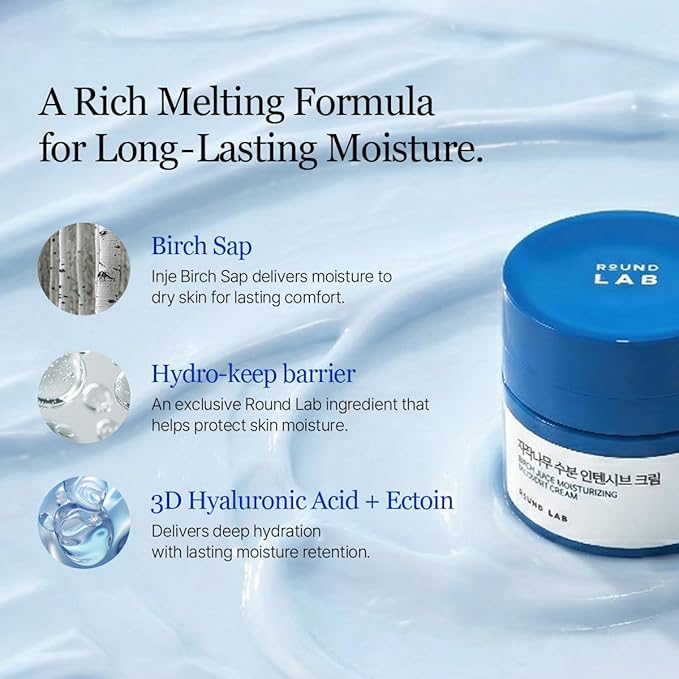 ROUND LAB Birch Juice Moisturizing Intensive Cream 1.69 Fl Oz, Deep Hydration Face Cream with Birch Sap and Hyaluronic Acid, Moisture Barrier Care, Rich but Non-Greasy Texture, Korean Skincare