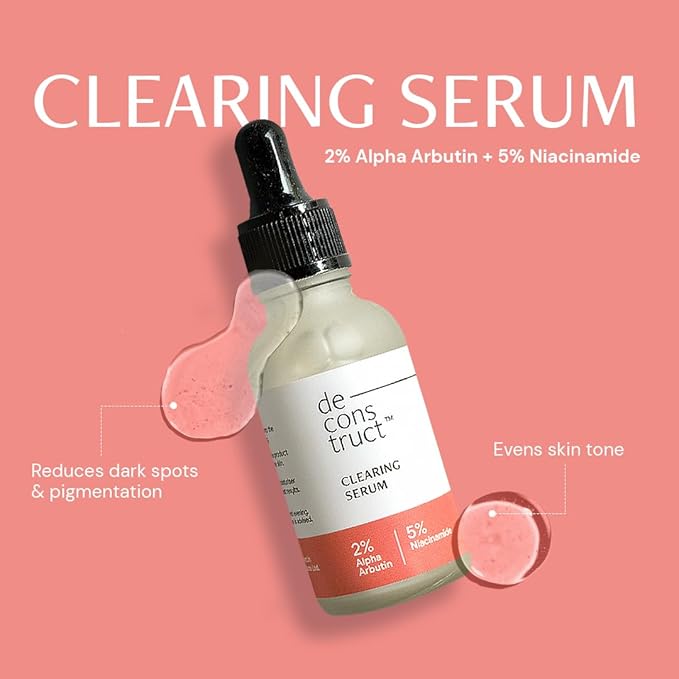Deconstruct Skin Clear & Protect Duo: Clearing Face Serum & SPF 50+ Gel Sunscreen | Skin Clearing Serum and Gel Sunscreen with No White Cast & Lightweight |Niacinamide Serum For Oily Skin| Pack of 2