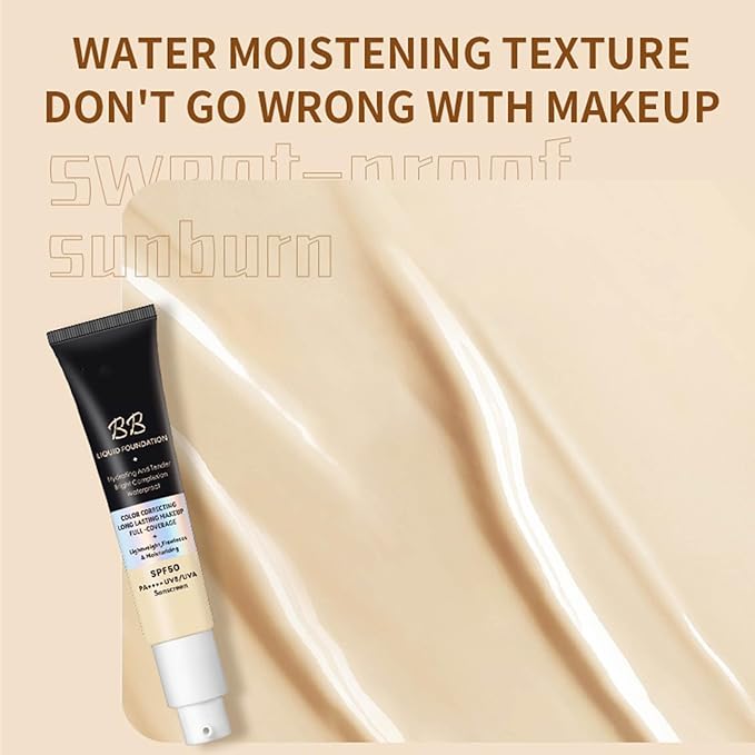 2 Pcs BB Cream Foundation - Natural Coverage, Waterproof Long Lasting, Hide Pores Fine Line, Travel-Friendly Tubes, Lightweight Hydrating BB Cream for All Skin Types (Ivory + Natural)