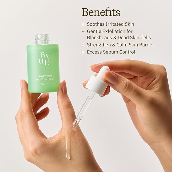 ByUR Green Wonder Keep Peace Toner Pads & Serum Duo - Gentle Exfoliation, Soothing, Oil Control, & Redness Care for Sensitive Skin, Salicylic Acid, Centella Asiatica, Facial Pore Care Korean Skincare