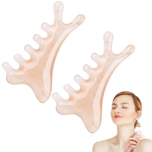 2 Pcs 4-in-1 Head Massage Comb, Gua Sha Facial Tools, Multi-Functional Manual Massage Tool for the Face, Eyes, Head and Neck, Relieve Fatigue and Relax the Body(Gray)