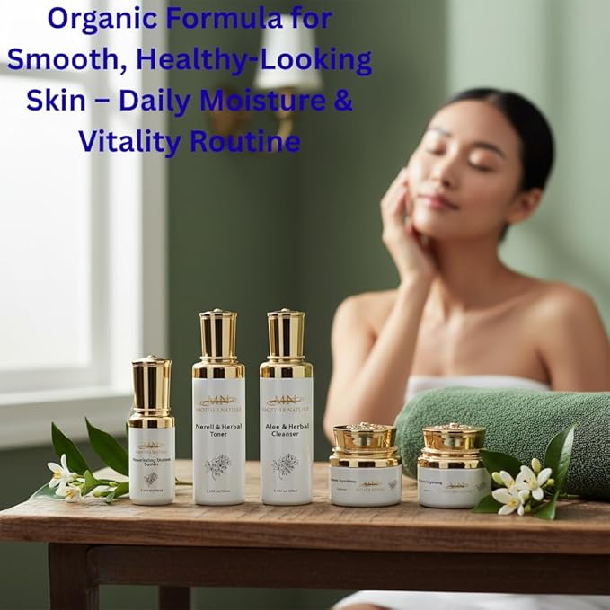 MN Mother Nature Herbal 5-Piece Skincare Set – Aloe Cleanser, Neroli Toner, Rhassoul Mask & Hydrating Cream – Organic Formula for Smooth, Healthy-Looking Skin – Daily Moisture & Vitality Routine