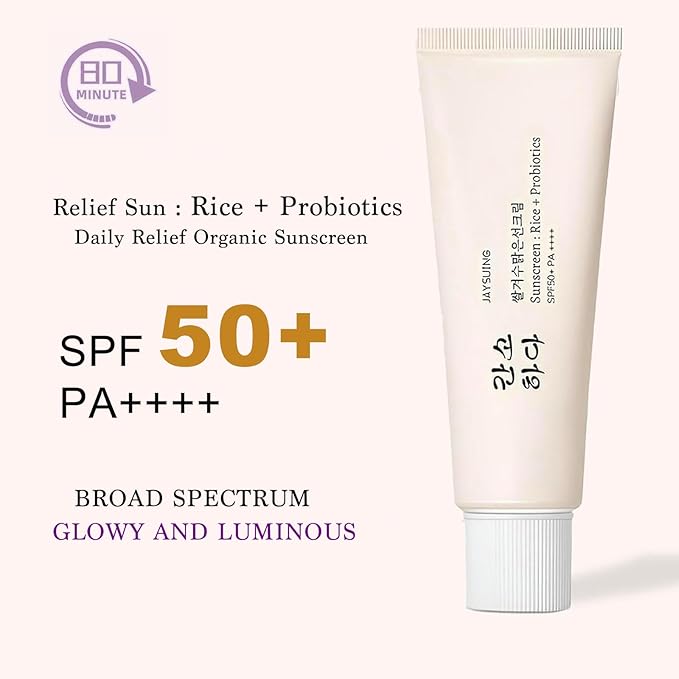 Relief Sun Organic Sunscreen SPF50+,Rice and Probiotics PA++++Korean Cream Care | Korean Skin for All Skin Types | UV Defens Nourishing Skin Protection 2PCS
