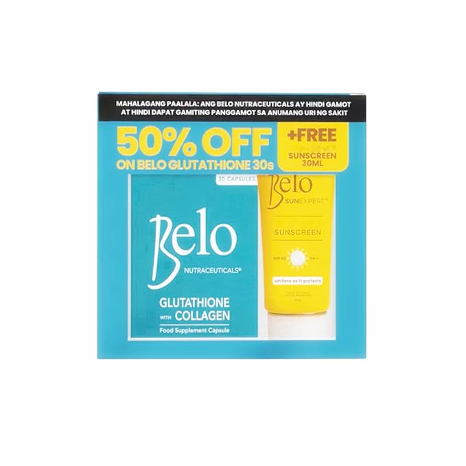 Belo Bundle – Glutathione with Collagen Capsules (30 Count) + SPF 50 PA+ Facial Sunscreen 30ml