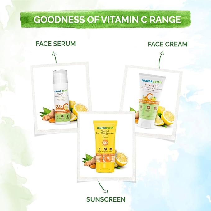 Mamaearth Vitamin C Sunscreen SPF 50 PA++++ | Broad Spectrum UVA/UVB Protection with Turmeric | Daily Glow Face Sunscreen | Lightweight & Fast Absorbing for All Skin Types | 1.76 Oz (50g)