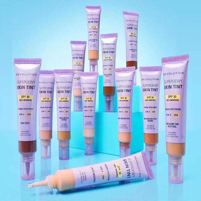 Revolution Superdewy SPF 30 Skin Tint, Tinted Mineral Face Foundation, Buildable Coverage for Facial Glow, 12% Zinc Oxide, Vegan & Cruelty-Free, Light Neutral