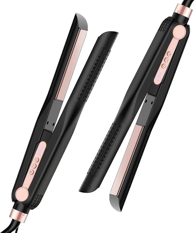 SKIMI Airflow Styler, Titanium Flat Iron Hair Straightener, Professional Curling Iron with Cooling Air Vents to Lock in Style, 5 Temps & Dual Voltage, Auto Off
