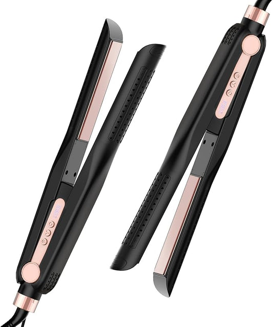 SKIMI Airflow Styler, Titanium Flat Iron Hair Straightener, Professional Curling Iron with Cooling Air Vents to Lock in Style, 5 Temps & Dual Voltage, Auto Off
