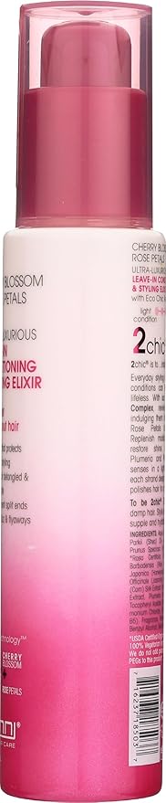 GIOVANNI 2chic Ultra-Luxurious Leave-In Conditioning & Styling Elixir - Smoothing Hair Cream for Curly & Wavy Hair, Enriched with Aloe Vera, Paraben Free, Color Safe - Cherry Blossom & Rose Petal, 4oz