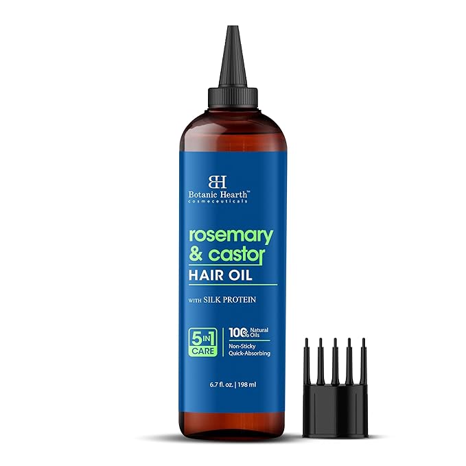Botanic Hearth 100% Pure Rosemary Castor Oil For Hair Growth & Hair Treatment Oils 6.7 Fl Oz | Infused with coconut Oil | Hair Oil Repairs Dry Damaged Hair, Strengthening, Healthier | All Hair Types