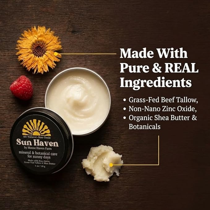 Sun Haven Mineral & Botanical Care for Sunny Days - Natural Protection | Non-Nano Zinc, Grass-Fed Tallow, Shea Butter & Botanicals | Reef-Safe, Non-Toxic, Family Friendly