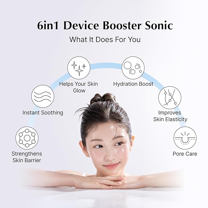 Booster Sonic with Moisture Booster Gel (240g) | Korean Beauty Massager for Glass Glow Skin | 6-in-1 Glass Skin Wand