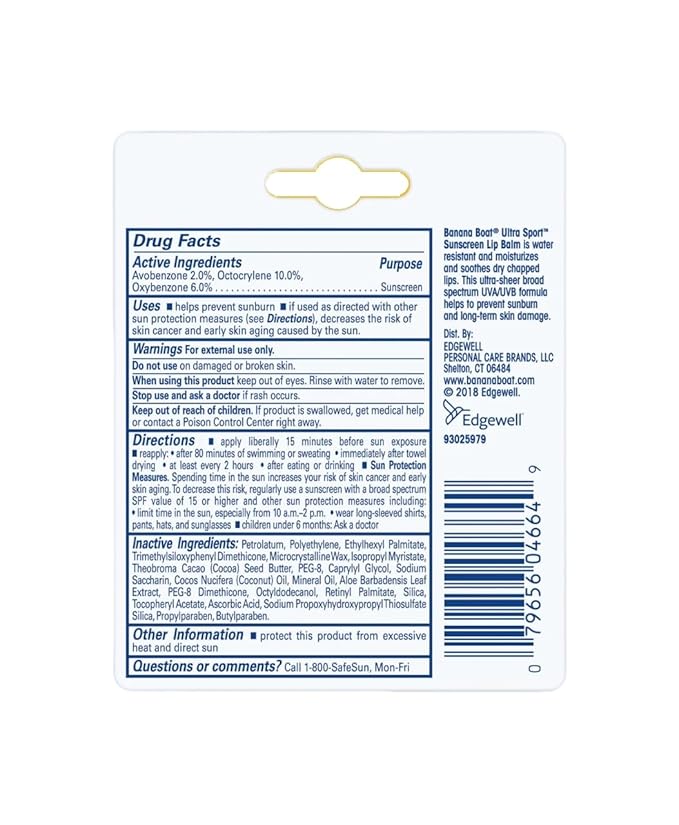 Banana Boat Sport Performance Sunscreen Lip Balm SPF 50 0.15 oz (Pack of 8)