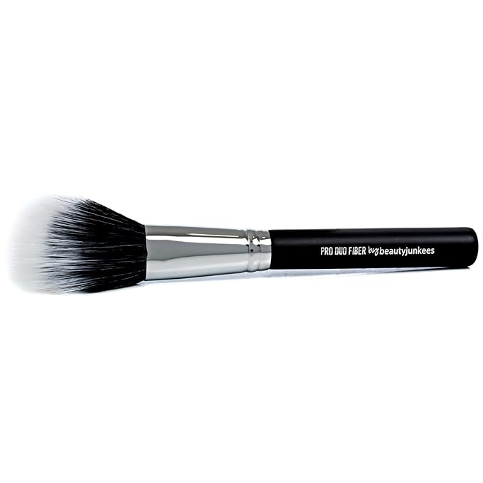 Domed Blush Bronzer Brush - Beauty Junkees Duo Fiber Contour Brush for Contouring, Sculpting, Highlighting, Blending, Buffing with Powder Cream Liquid Cosmetics, Synthetic, Vegan Makeup Brushes