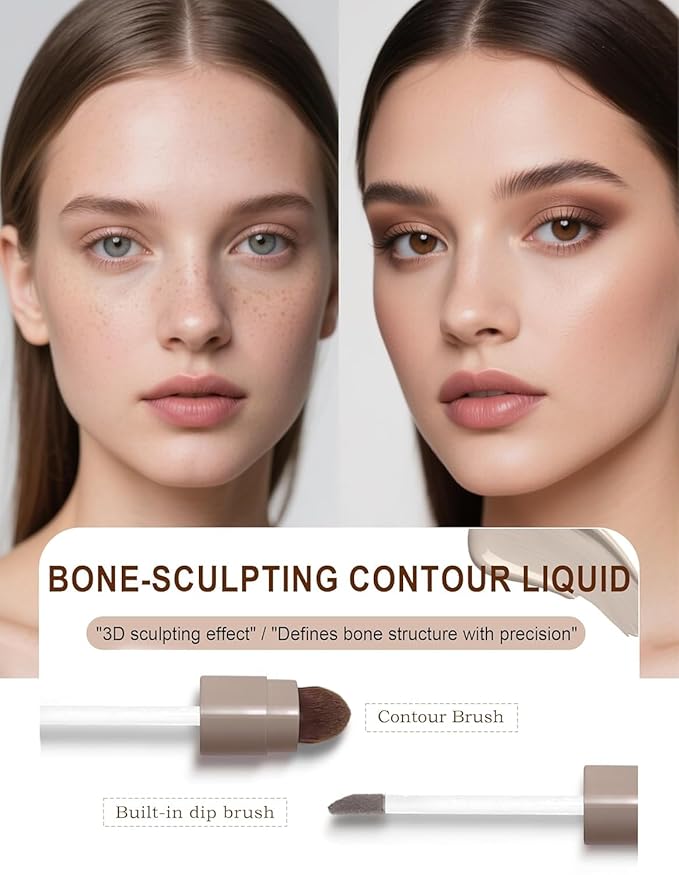 2PCS Cool Toned Liquid Contour & Highlighter Stick for Fair Pale Light Skin, Grey Nose Contour Sitck, Cream Face Shaping Makeup Kit Long-Lasting & Matte Finish Vegan & Cruelty-Free#02 Warm Toned Set