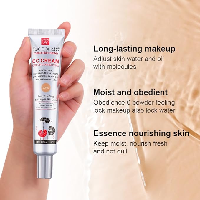 Color Correcting CC Cream，Moisturizing Facial Concealer Sunscreen Full-Coverage Hydrating CC Cream Foundation，Centella Asiatica Primer Concealer Sunscreen SPF 25