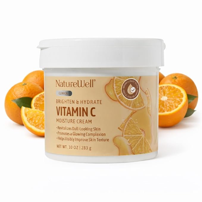 NATURE WELL Vitamin C Brightening Moisturizer Cream – Hydrating Face & Body Lotion with Coconut Oil, Helps Improve Uneven Skin Tone & Dark Spots, Anti-Aging Moisturizer for Smooth Radiant Skin, 10 Oz