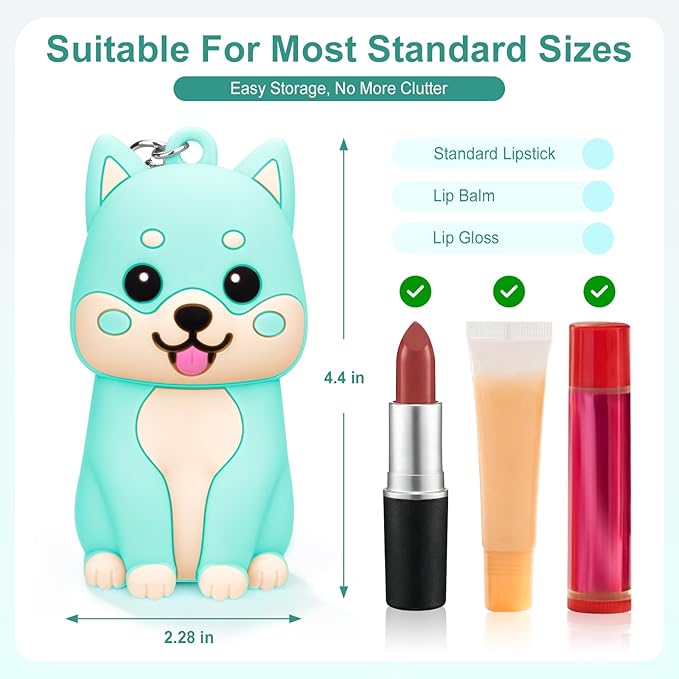 BrainKer Chapstick Holder Key Chain Cute Cartoon Design Lip Balm Holder Keychain Storage Bag Silicone Lip Gloss Holder Case