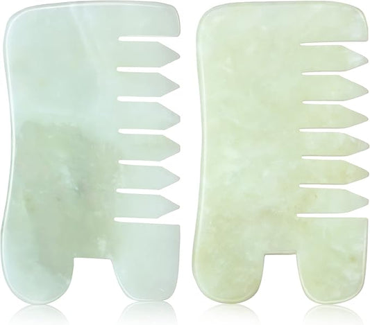 BBTO 2 Pcs Jade Comb for Scalp Massage Gua sha Comb for Head Body spa Hair Multifunctional Handheld Massage Tools(Classic Style)