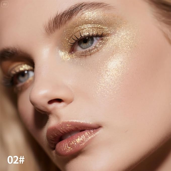 Shimmer Eyeshadow Stick –Champagne Beige Dual-Ended Creamy Pearl Eye Shadow Pencil with Built-In Smudger, Waterproof Long-Lasting High Pigment Eye Makeup for Smooth Glide 02#