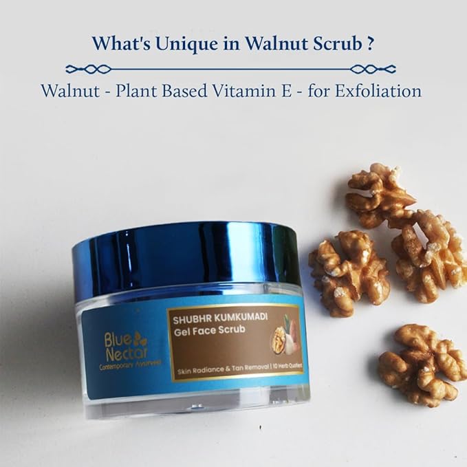 Blue Nectar Walnut Gel Scrub for Deep Exfoliation (1.7 Fl Oz) Natural Rose Face Toner for Glowing Skin & Pore Tightening(3.38Fl Oz)