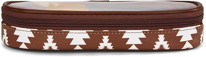 Montana West X Wrangler Travel Makeup Bag 2pcs Set Large Cosmetic Bag with Makeup Brush Holder Portable Make Up Organizer Cute Toiletry Bag with Divider and Handle for Women Aztec