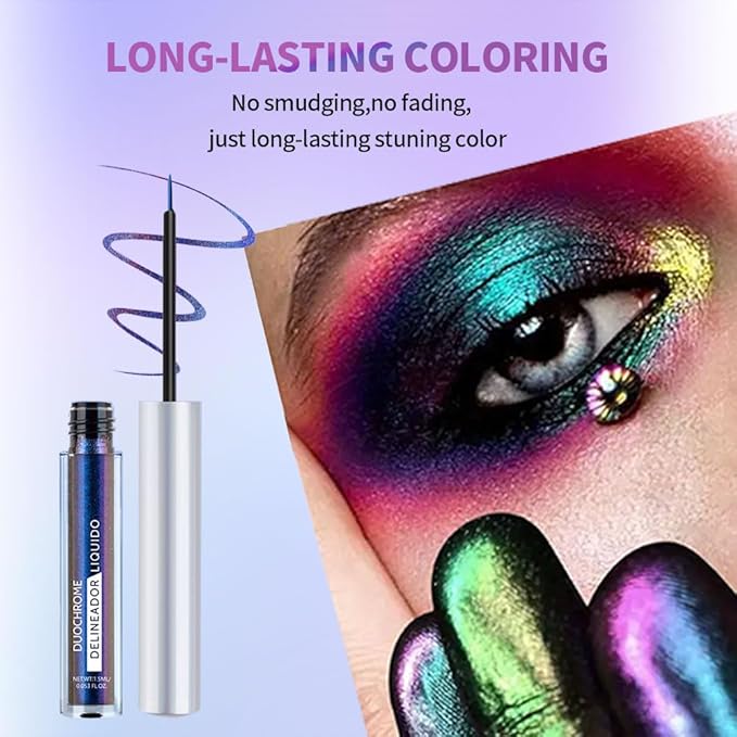 Chameleon Eyeliner Eyeshadow,Lime Green to Yellow Chrome Shifting Waterproof Eyeliner Pen, Long Lasting High Pigment Glitter Shifting Eyeshadow Eye Makeup, Lridescent Eye liner for Women & Girls 04#