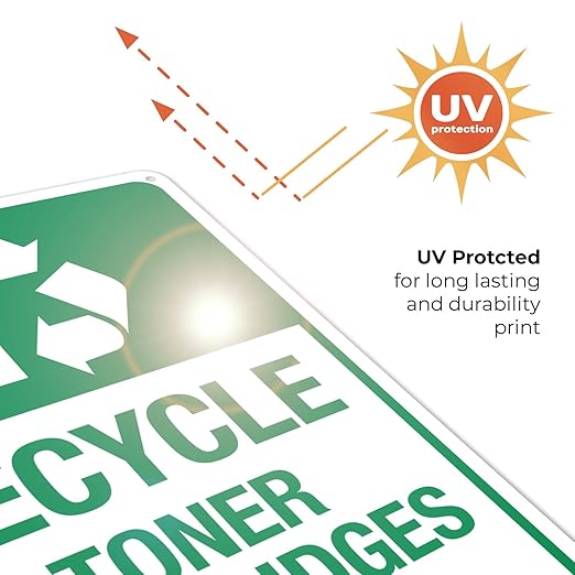 Recycle Toner Cartridges Sign, 10x14 Inches, Rust Free .040 Aluminum, Fade Resistant, Made in USA