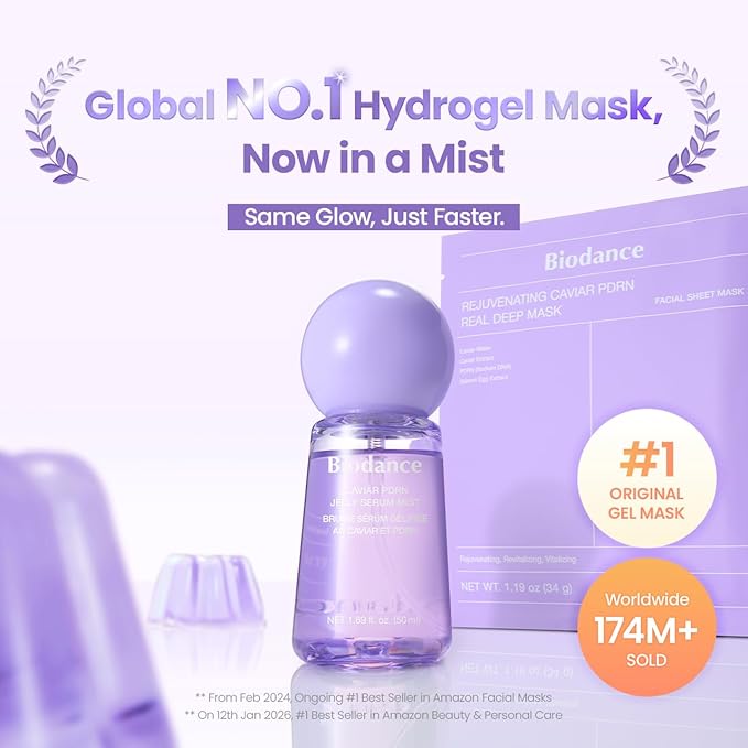 BIODANCE Caviar PDRN Jelly Serum Mist, Hydrating Face Mist, Revitalizing & Radiance Face Spray, Sprayable Hydrogel, Travel Essentials & Self Care Gifts for Women, Korean Skin Care | 1.69 fl.oz