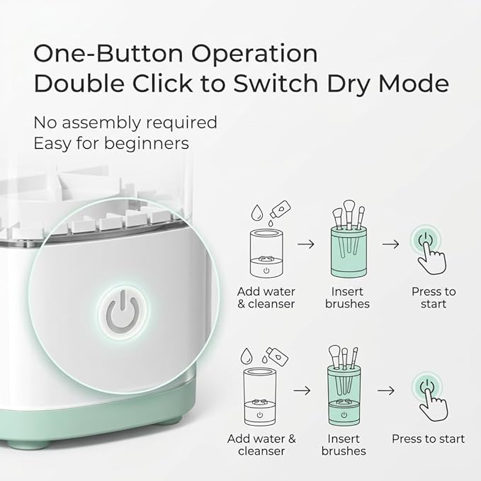 3-in-1 Automatic Makeup Brush Cleaner and Dryer, Electric Makeup Brush Washer Machine with Warm Air Drying, 10000RPM Deep Cleaning, One Button Brush Cleaner for Makeup Brushes Beauty Sponges