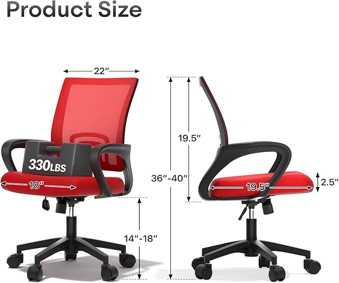 Ergonomic Office Chair 2P - 330Lbs, Breathable Mesh Computer Desk Chair with Lumbar Support & Armrest, Rolling Swivel Adjustable Tilt Lock for Home Office/Gaming, Bedroom Study