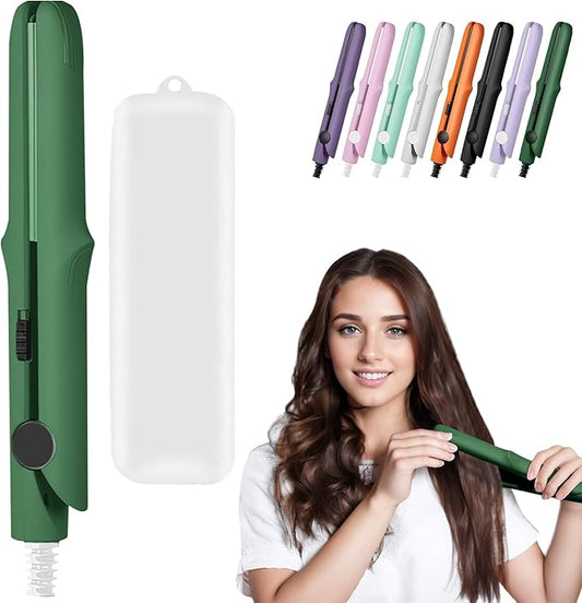 Dual Purpose Curling Wand and Straightener for Women and Girls, Long-Lasting Portable Hair Styler for All Hair Types (Green)