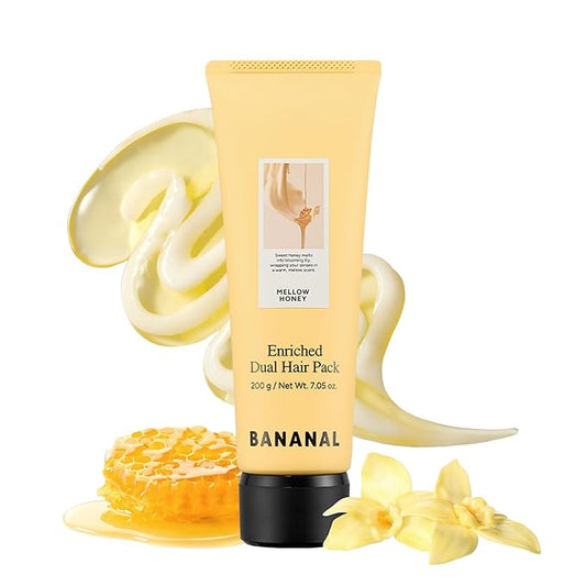 Korean Dual Hair Pack for Smooth & Glossy Hair, Deep Conditioning Treatment with Rice Protein, Silk & Honey Extract, Dual Cream Formula for Dry, Damaged Hair, Mellow Honey, 200g / 7.05 oz