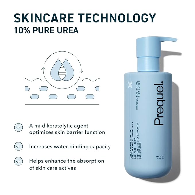 Prequel Skin Urea 10% Moisturizing Lotion for Face & Body, Unscented, Hydrating Cream for Extremely Dry & Sensitive Skin, 6.75 fl oz, Pack of 2