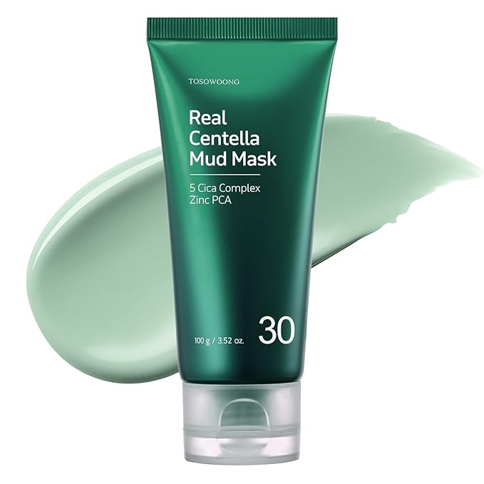 TOSOWOONG Real Centella Mud Mask for Blemish-Prone Skin with Witch Hazel, Tea Tree, Blackhead Remover, Pore Cleaner & Skin Relief, Cooling Quick Dry Formula Face mask, Korean Skincare, 100g / 3.52oz.