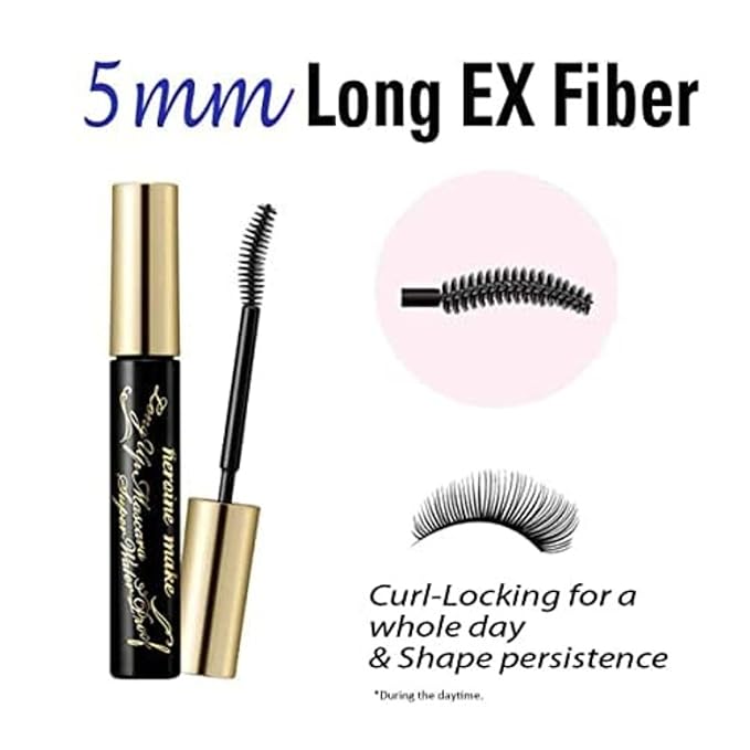 HEROINE MAKE by KISSME Smudge Proof Mascara Black, Volume and Length by Defining Fiber for Long and Curl Eye Makeup for Women, Tubing Mascara Made in Japan, Black, 3 EA