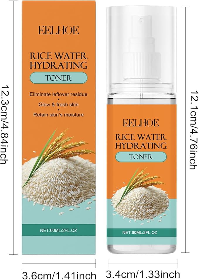 Rice Water & Niacinamide Facial Toner, Hydrating Face Mist with Aloe Vera, Improves Skin Tone & Reduces Signs of Aging, Lightweight Moisturizer for a Youthful Glow, 60ml/2FL.OZ