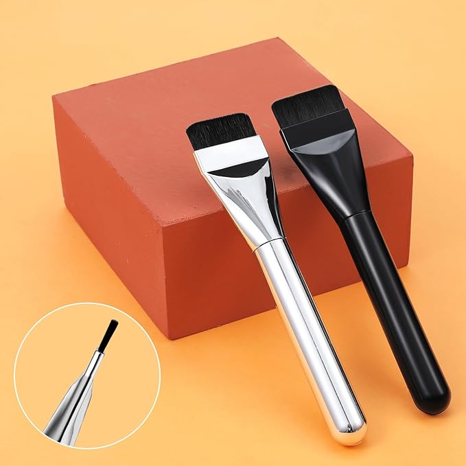 2 Pcs Foundation Brush Tapping Korean Flat Brush Spatula Flat Top Facial Brushes for Liquid Foundations Mask Premium Face Brushes for Blending Cream (Black Silver)