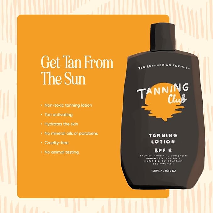 Tanning Club Hydrating Glow Duo: SPF 8 Tanning Lotion and After Tan Lotion with Hyaluronic Acid – Water and Sweat Resistant for up to 80 Minutes – Moisturizing Set for Radiant Skin