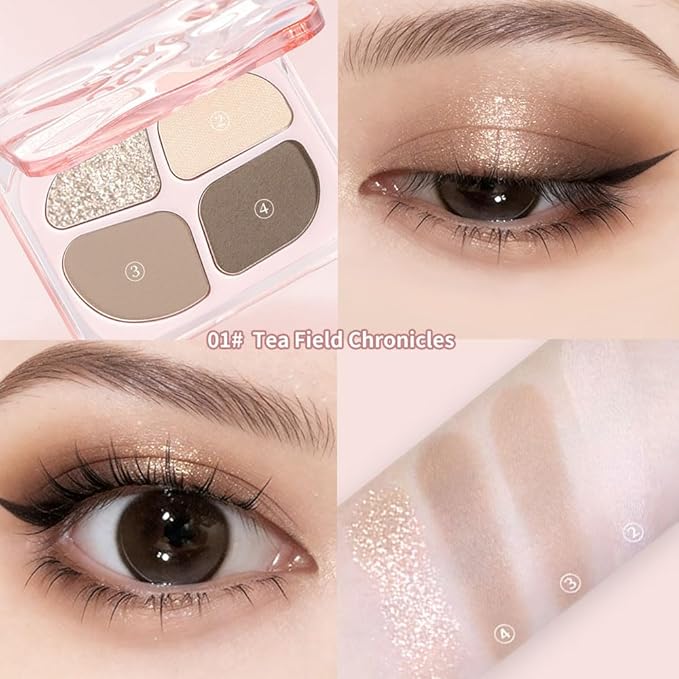 Neutral Mini Eyeshadow Makeup Palette – 4-Color Taupe & Ash Brown Matte Shades with Champagne Silver Glitter, High Pigment Long-Lasting Blendable Cool Tone Eye Shadow for Daily Natural Soft Glam Looks