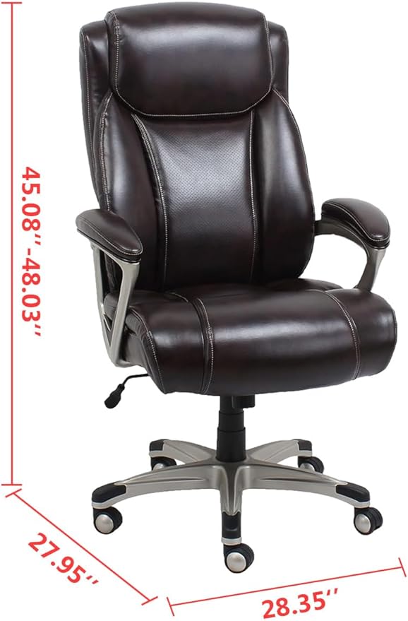 Amazon Basics Big & Tall Executive Office Chair with Lumbar Support, Adjustable Height, 350-Pound Capacity, 28.5"D x 30.25"W x 47.9"H, Black Pewter Finish