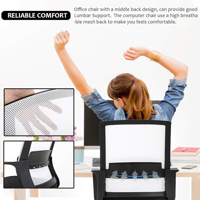BestOffice Computer Chair Office Chair Cheap Desk Chair Swivel Rolling Ergonomic Executive Lumbar Support Task Mesh Chair Adjustable Stool for Home Office, White
