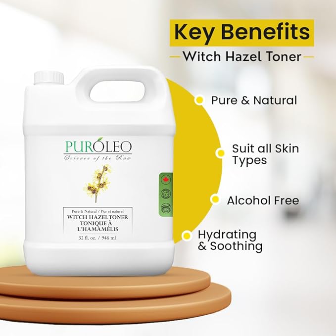PUROLEO Witch Hazel Toner 32 Fl Oz/946 ML (Packed in Canada) Refresh and Revitalize Your Skin with | Premium Bottle | Luxury Skin Care Toner | Facial Toner for Postpartum & Skincare