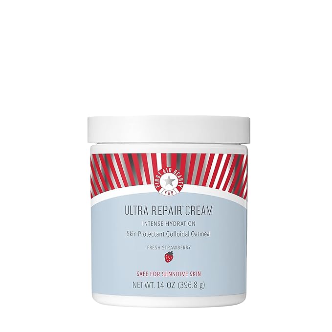 First Aid Beauty - Ultra Repair Cream, Intense Hydration Whipped Colloidal Oatmeal, Clinically Proven to Strengthen Skin Barrier & Help Relieve Eczema, Face & Body Moisturizer, 14oz Fresh Strawberry